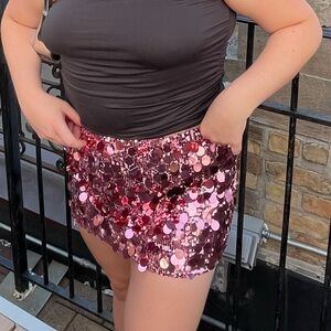 edikted pink sequin skirt